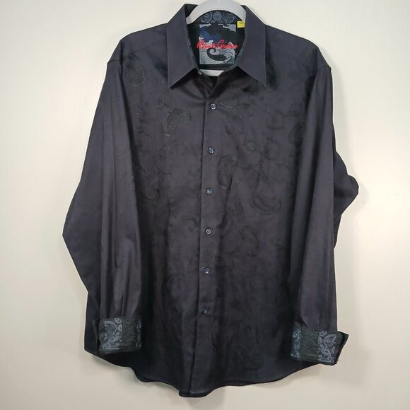 ROBERT GRAHAM WESTPORT EXCLUSIVE EMBROIDERED PAISLEY BLACK FLIP CUFF SHIRT XL - Picture 3 of 10